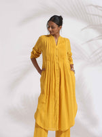 Thumbnail for trueBrowns Yellow Cotton Pleated Shirt Kurta Set