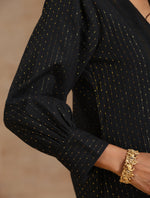 Thumbnail for trueBrowns Black Gold Cotton Overlap Yoke Kurta Set - Distacart