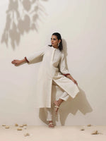 Thumbnail for trueBrowns Off-White Cotton Linen Kurta Pant Set