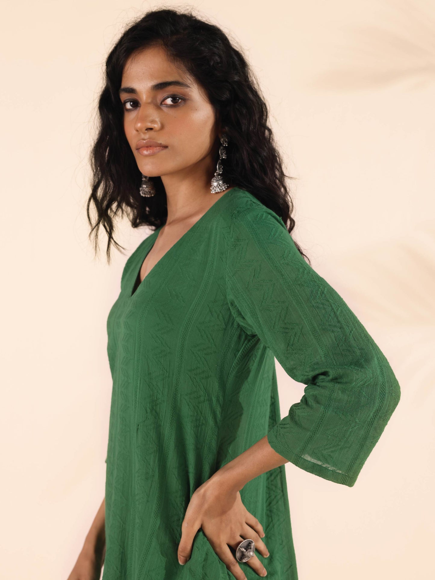 trueBrowns Green Cotton Dobby Kurta Pant Set - Distacart