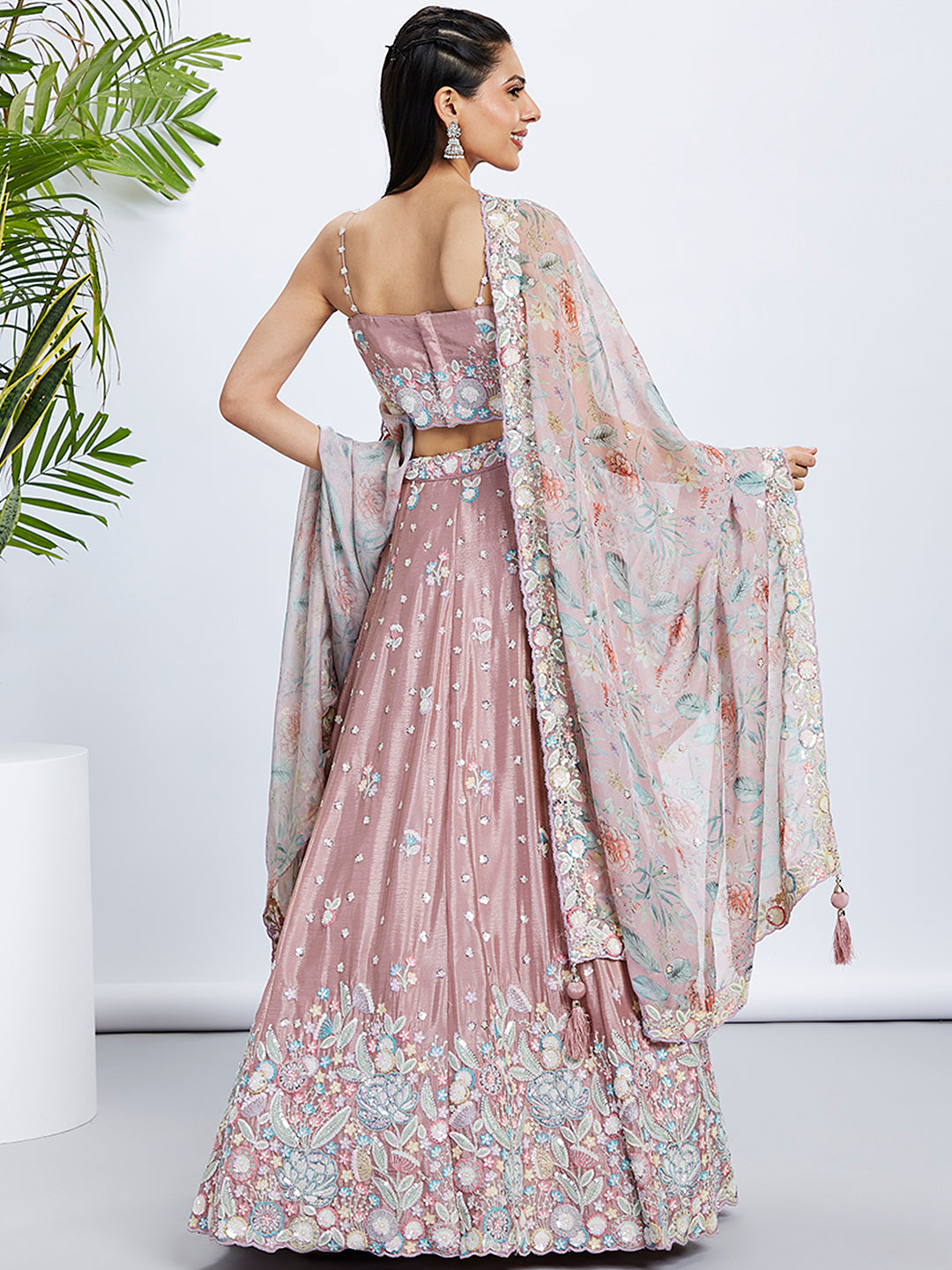 House of Panchhi Green Chiffon Position Print With Sequins Embroidery Lehenga Choli & Dupatta - Distacart
