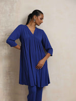 Thumbnail for trueBrowns Blue Crinkle Flared Kurta Co-ord Set