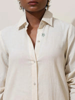 Thumbnail for trueBrowns Off-White Cotton Linen Kurta Co-Ord Set