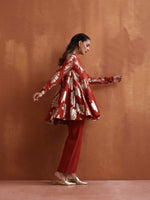 Thumbnail for trueBrowns Rust Metallic Flared Anarkali Co-ord Set