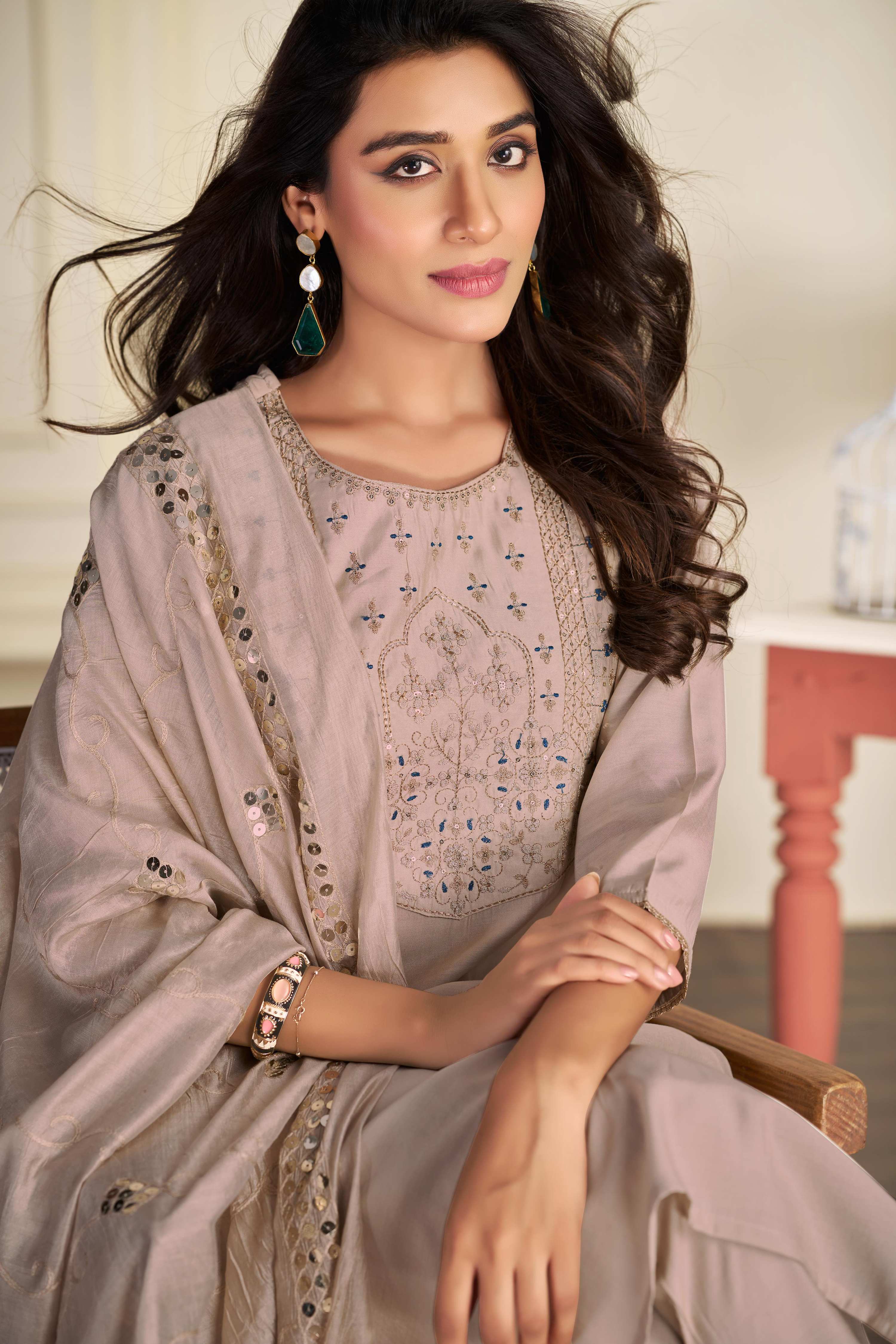 BulBul Prachi Silk Beige Kurta Set with Dupatta