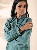 Thumbnail for trueBrowns Turquoise Cotton Dobby Shirt Co-ord Set - Distacart