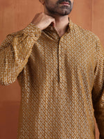 Thumbnail for trueBrowns Men's Mustard Cotton Dobby Short Kurta