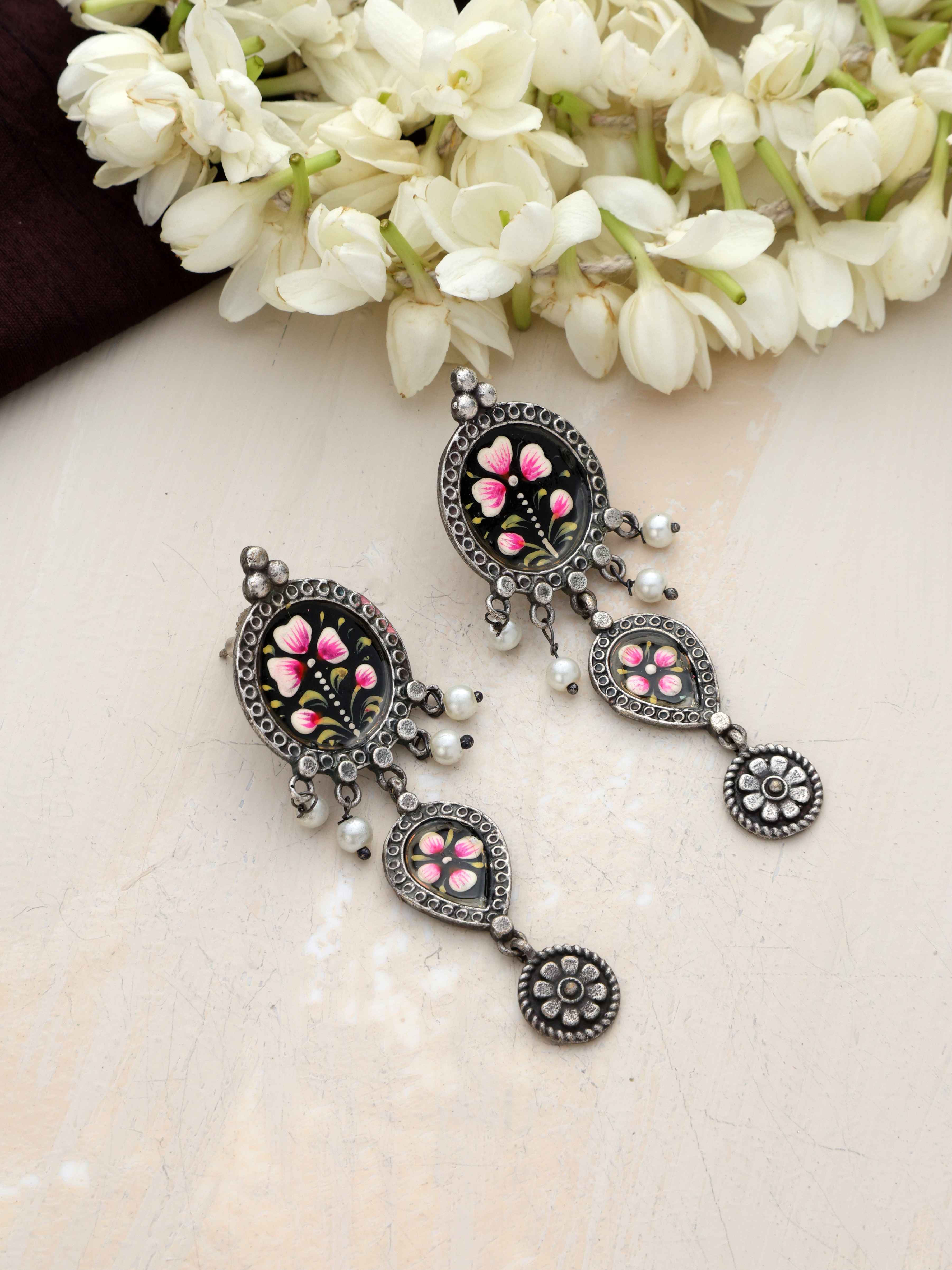 trueBrowns Silver Tone Handpainted Dangle Earrings - Distacart