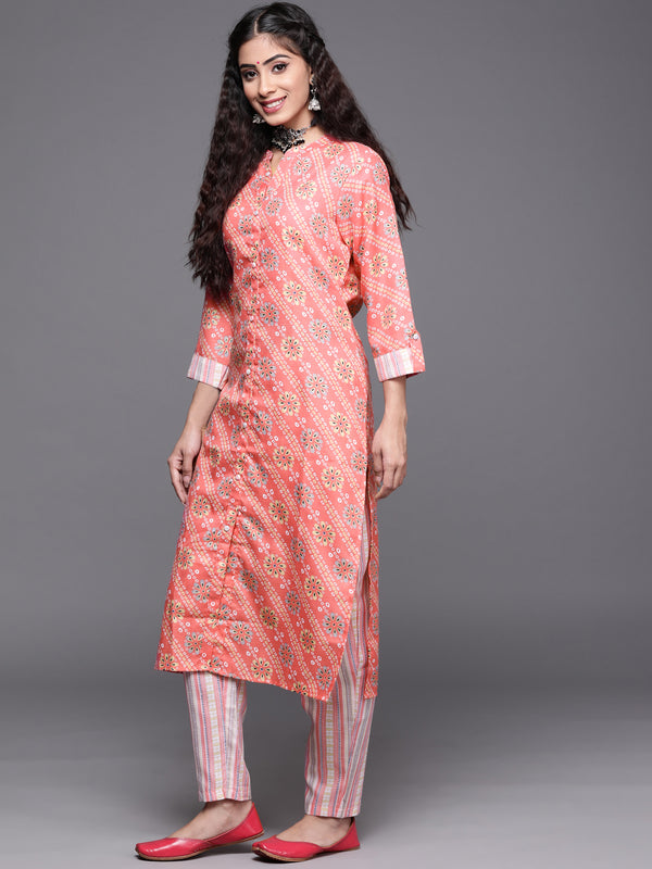Varanga Women Kurta With Button Down Paired With Vertical Strip Printed Pant