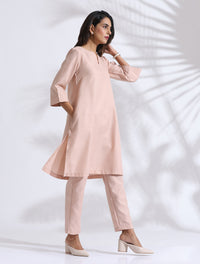 Thumbnail for trueBrowns Light Pink Slub Kurta Co-ord Set