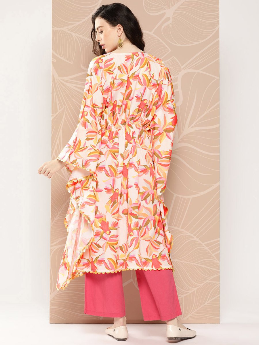 Ahalyaa Women Floral Printed Flared Sleeves Gotta Patti Crepe Kaftan Kurta - Distacart