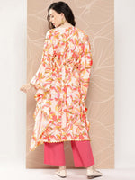 Thumbnail for Ahalyaa Women Floral Printed Flared Sleeves Gotta Patti Crepe Kaftan Kurta - Distacart