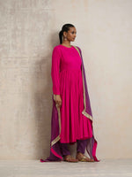 Thumbnail for trueBrowns Pink Crinkle Anarkali Kurta Pant Dupatta Set - Distacart