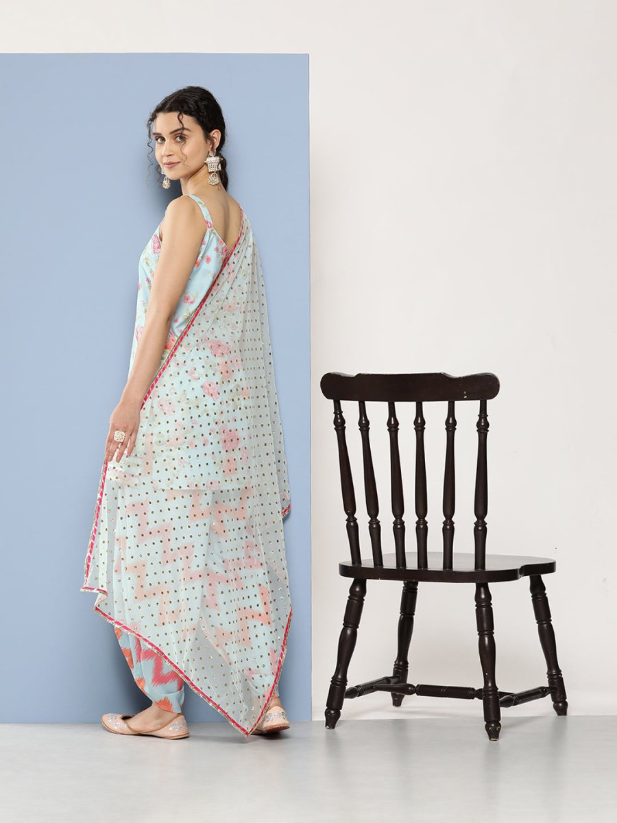 Ahalyaa Women Floral Printed Gotta Patti Kurti With Dhoti Pants & With Dupatta - Distacart