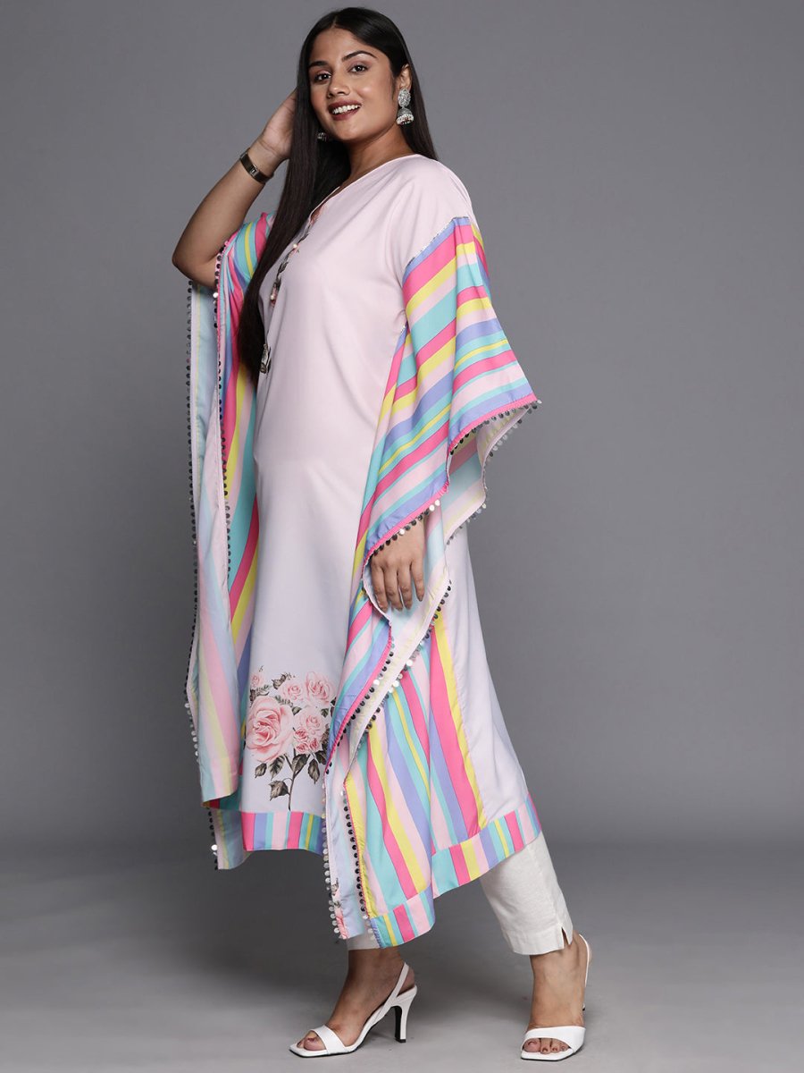 Ahalyaa Printed Plus Size Flared Sleeves Sequined Crepe Kaftan Kurta - Distacart