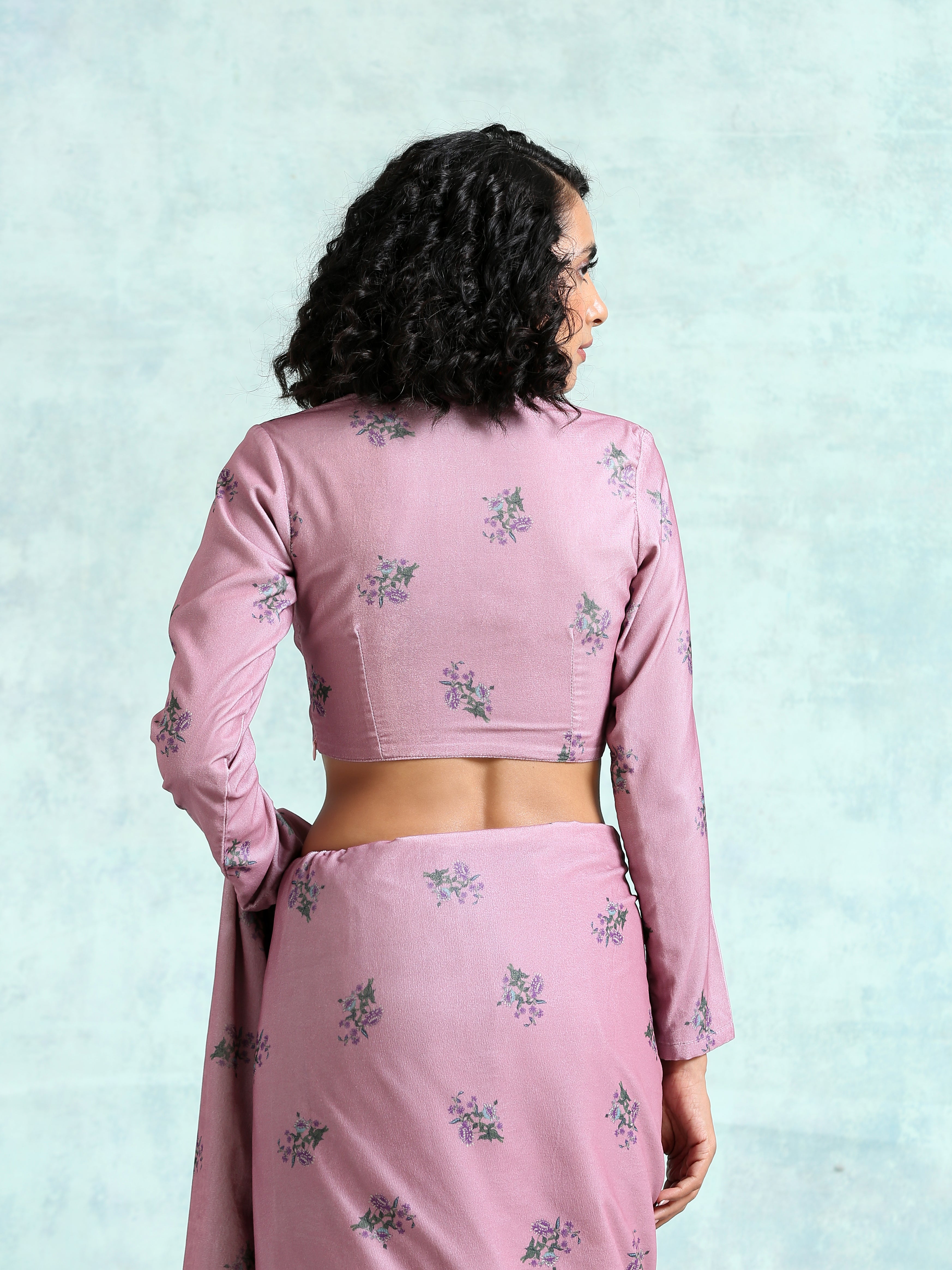 trueBrowns Light Mauve Printed Velvet Blouse - Distacart