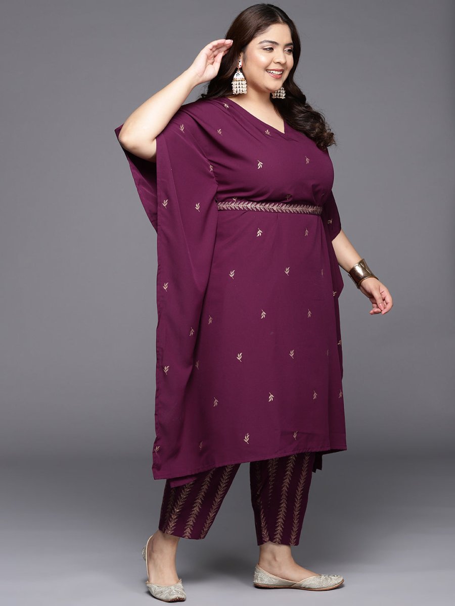 Ahalyaa Plus Size Floral Printed Kaftan Kurta with Trousers - Distacart
