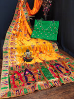 Thumbnail for Lorenvalley Fashion Premium Yellow Vichitra Silk Embroidery and Diamond work Both Side Saree - Distacart