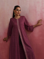 Thumbnail for trueBrowns Mauve Cotton Dobby Front Slit Kurta Set - Distacart