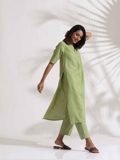 trueBrowns Green Slub Kurta Set - Distacart
