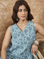 Thumbnail for InWeave Mint Blue V Neck Aline Kurta Set