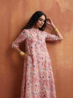 Thumbnail for trueBrowns Pink Flared Anarkali Kurta Set - Distacart