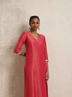Thumbnail for trueBrowns Hot Pink Tissue Straight Kurta Set