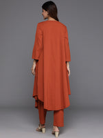 Thumbnail for Varanga Women Rust Empire Gathered Details A-Line Kurta Paired With Tonal Bottom - Distacart