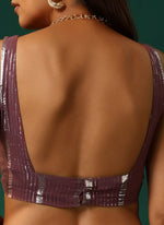 Thumbnail for trueBrowns Mauve Cotton Silver Lurex Scoop Neck Sleeveless Blouse - Distacart