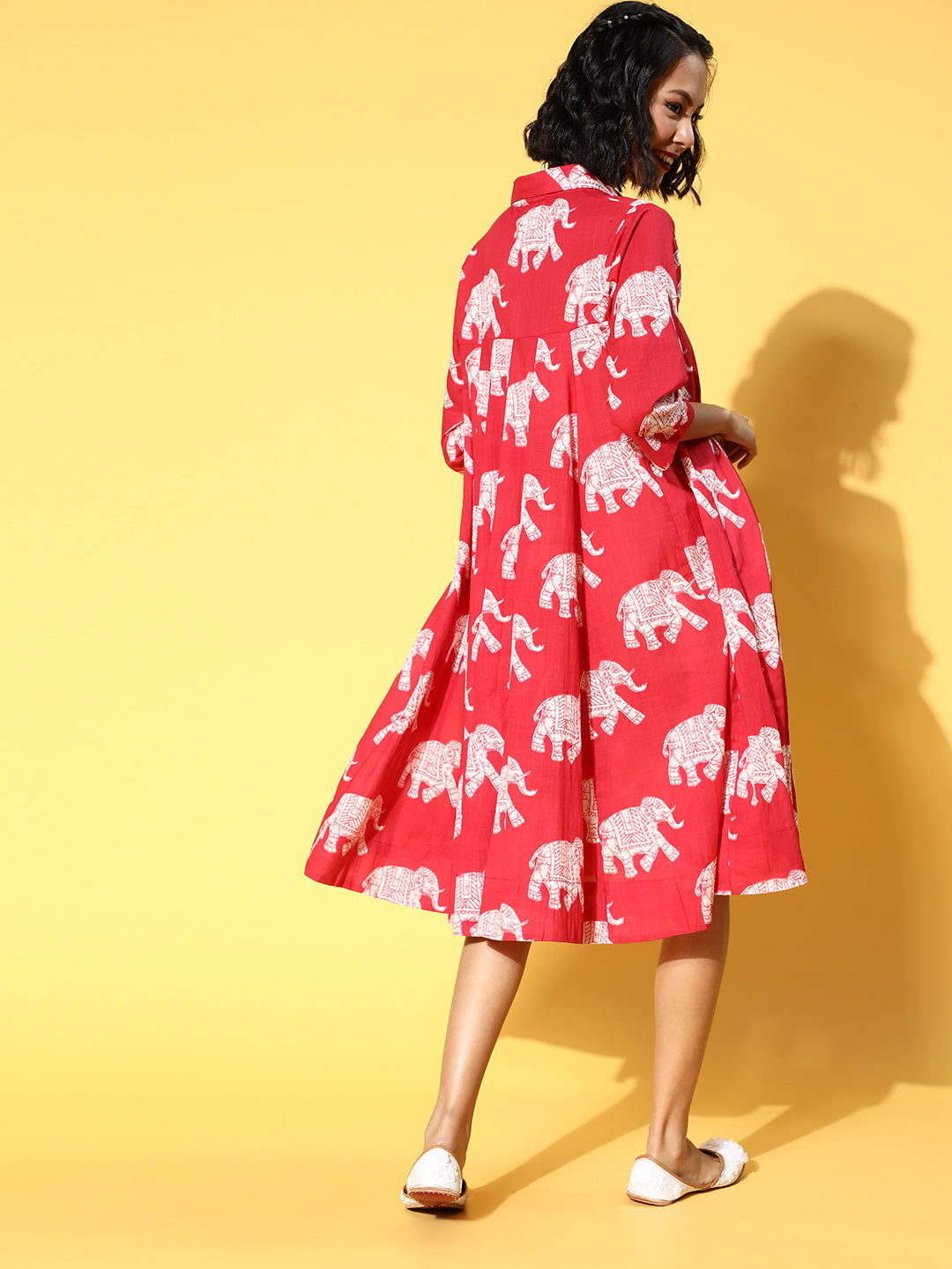 InWeave Red Elephant Flared Dress - Distacart