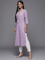 Thumbnail for Varanga Lavender Bandhani Print Embroidered Kurta Has Round Neck - Distacart