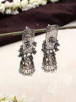 Thumbnail for trueBrowns Silver Tone Floral Jhumka Earrings - Distacart