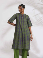 Thumbnail for trueBrowns Grey Cotton Print Highlow Kurta Set