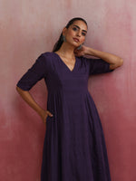 Thumbnail for trueBrowns Purple Cotton Dobby Dress - Distacart