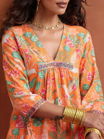 Thumbnail for trueBrowns Orange Floral Print A-line Kurta Set - Distacart