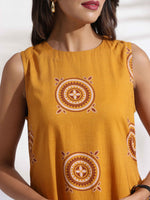 Thumbnail for trueBrowns Mustard Cotton Print Tier Dress