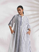 Thumbnail for trueBrowns Off-White Cotton Multi Stripe Flared Dress
