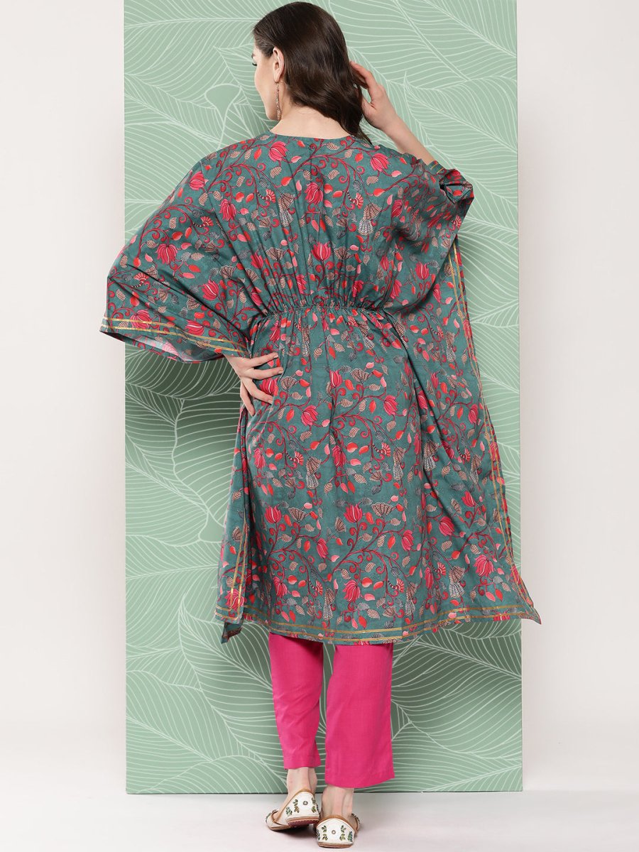 Ahalyaa Women Floral Printed Flared Sleeves Gotta Patti Crepe Kaftan Kurta - Distacart
