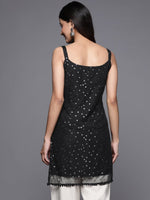 Thumbnail for Ahalyaa Woman Silver Foil Printed Shoulder Straps Net Tunic - Distacart