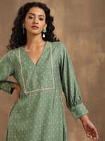Thumbnail for trueBrowns Light Green Bandhani Printed Silk Kurta Pant Set - Distacart
