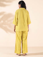 Thumbnail for trueBrowns Lime Cotton Dobby V-Neck Co-ord Set - Distacart