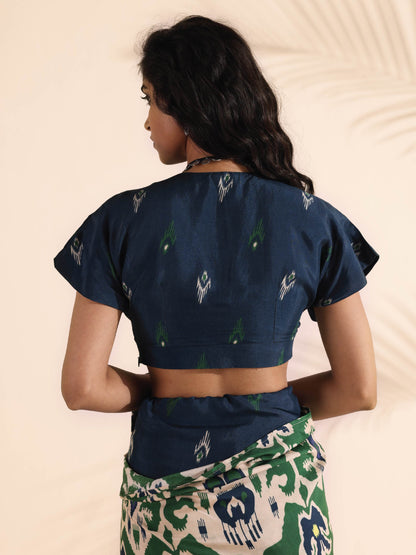 trueBrowns Blue Muslin Ikat Blouse - Distacart