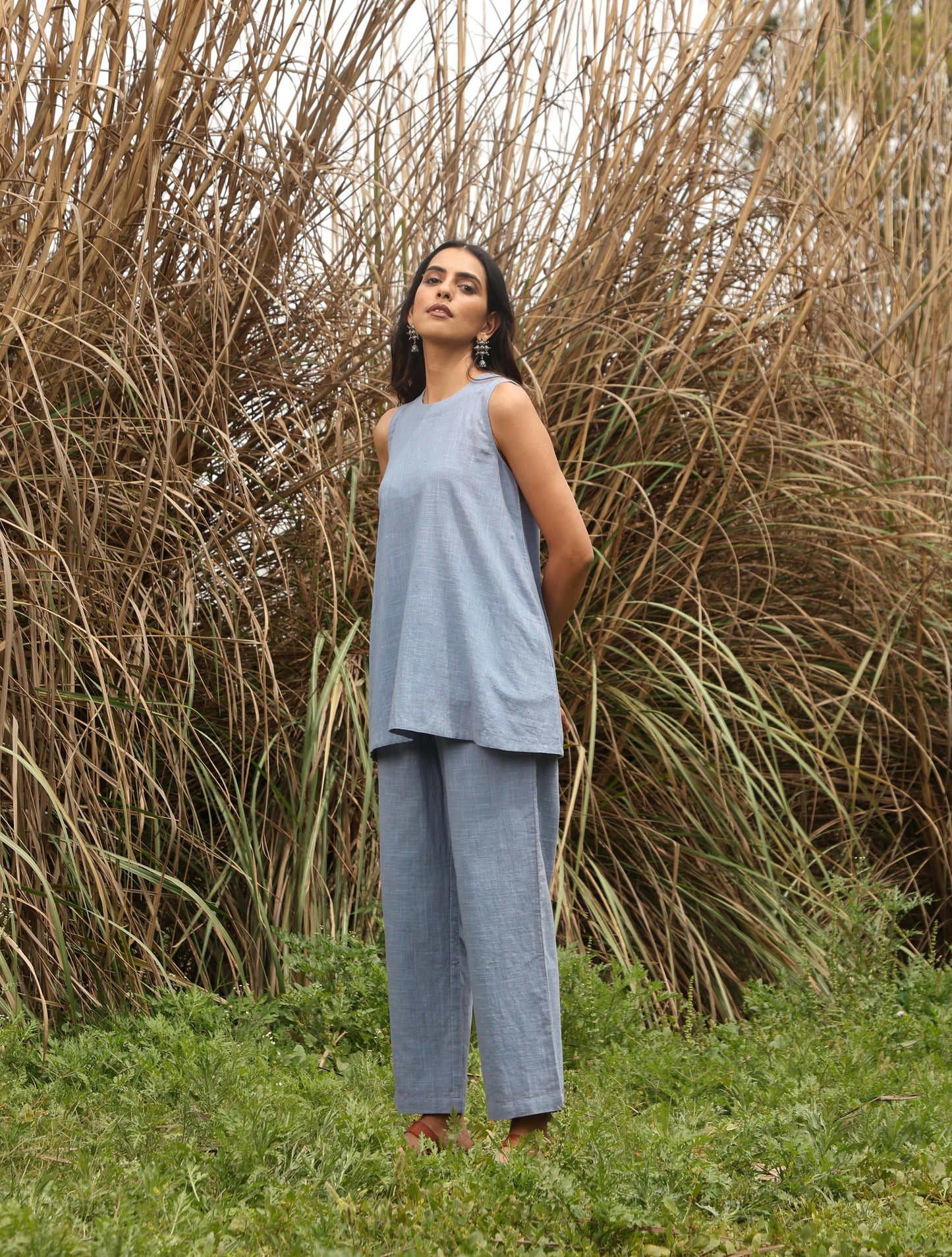 trueBrowns Blue Cotton Sleeveless Co-ord Set - Distacart