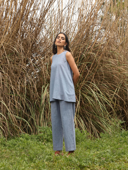 trueBrowns Blue Cotton Sleeveless Co-ord Set - Distacart