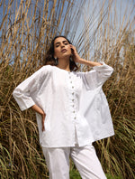 Thumbnail for trueBrowns White Cotton Embroidered Relaxed Co-ord Set - Distacart