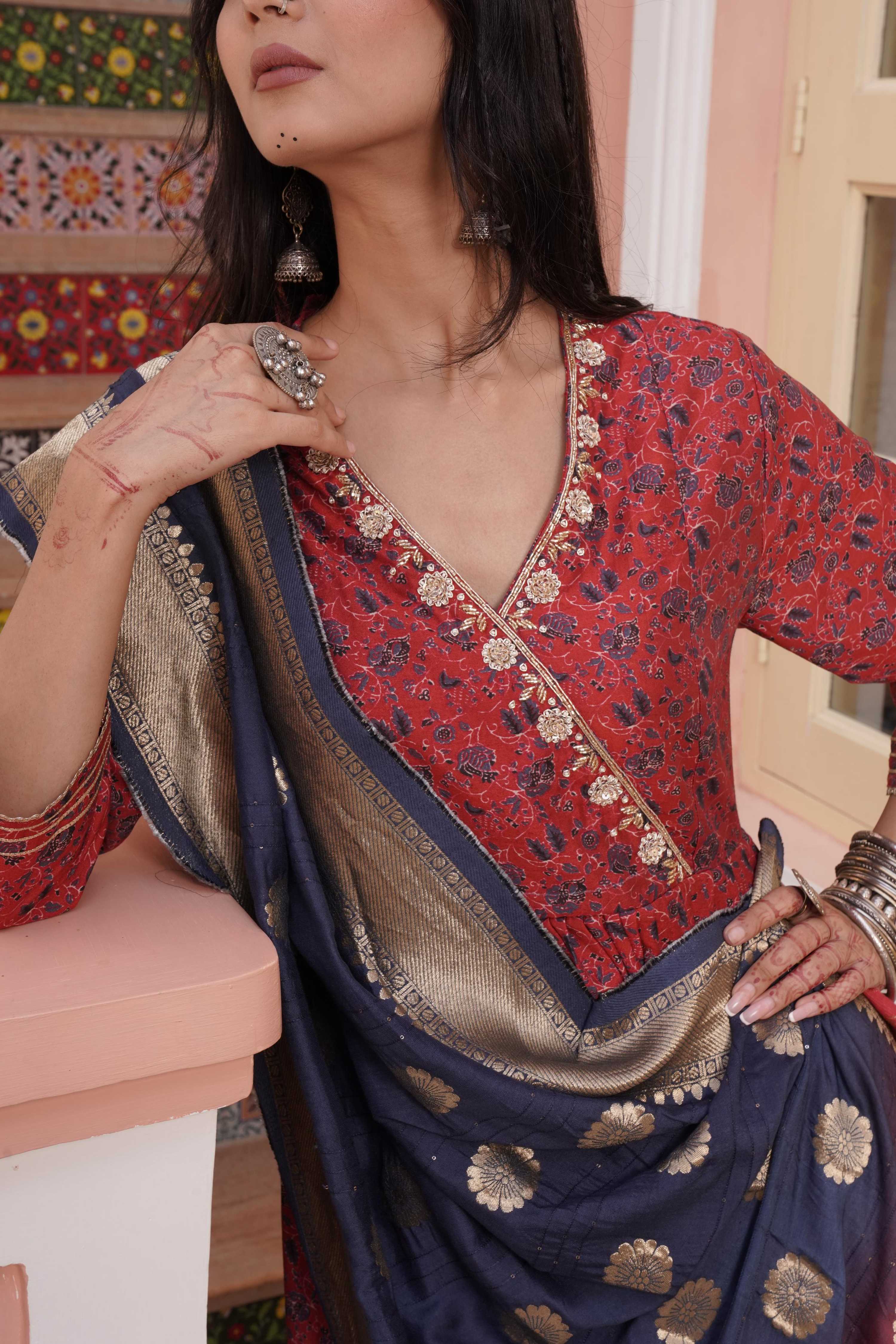 BulBul Inayat Chanderi Red Kurta Set with Dupatta