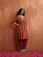 Thumbnail for trueBrowns Orange Print Anarkali Kurta Co-ord Set