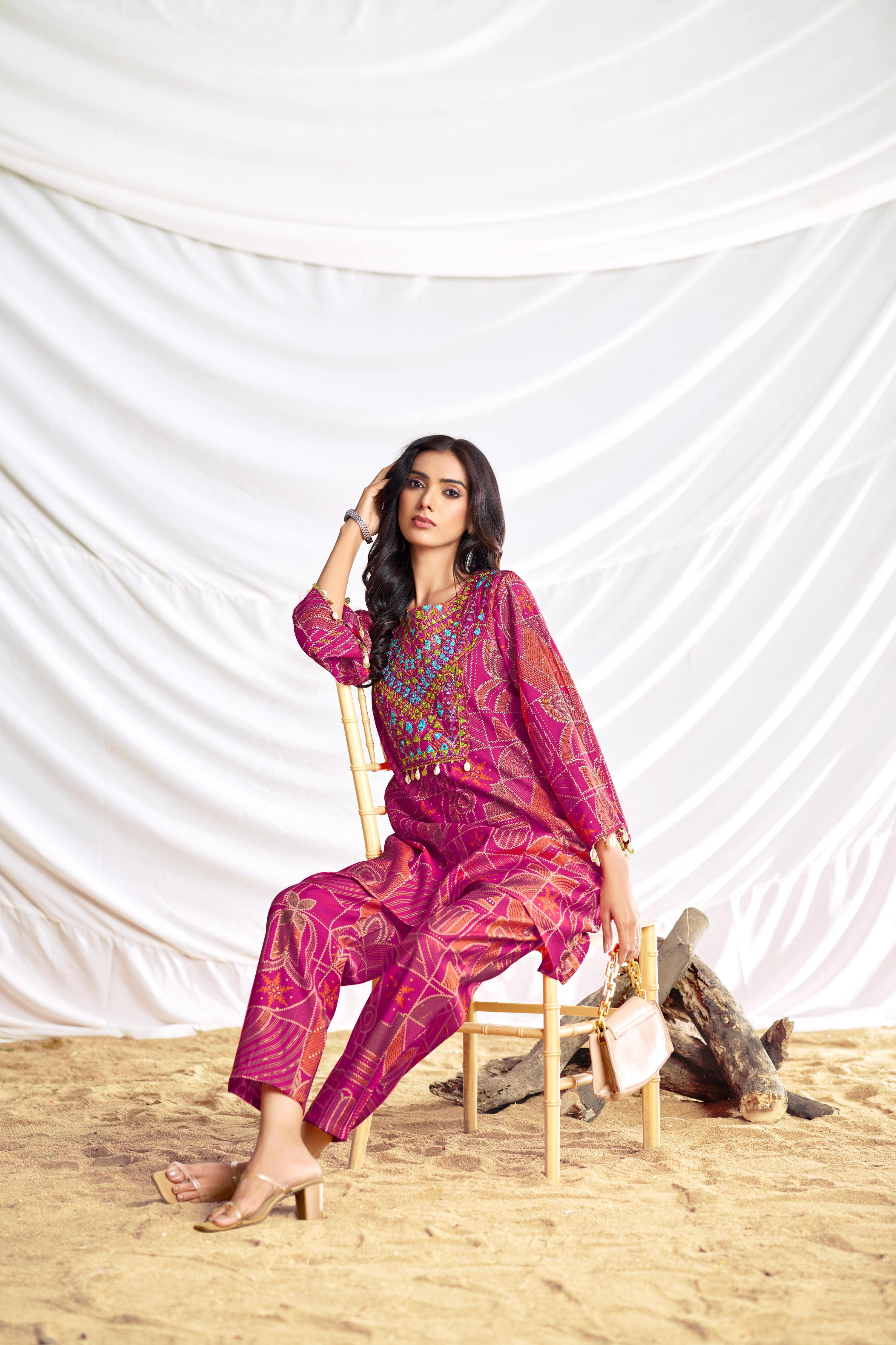 BulBul Ashka Chanderi Fuschia Co-Ord Set