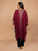 Thumbnail for trueBrowns Maroon Woollen Geometric Kaftan Cape