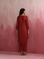 Thumbnail for trueBrowns Maroon Modal V Neck Kurta Co-ord Set